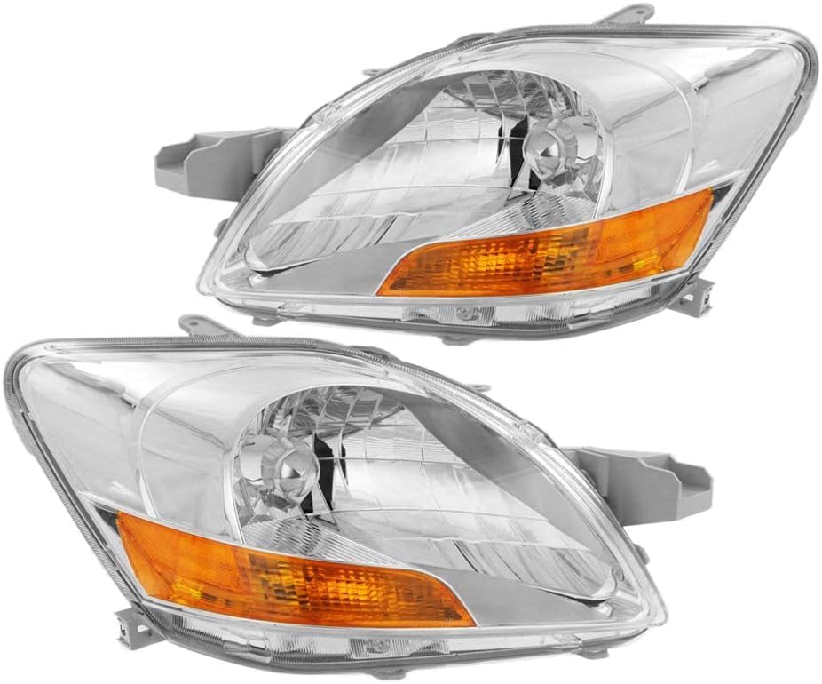 Set Of 2 Front Head Light Assembly Lens And Housing Plastic Left Driver & Right Passenger Side Direct Replacement Compatible With 2007-2011 Toyota Yaris TO2518108 TO2519108