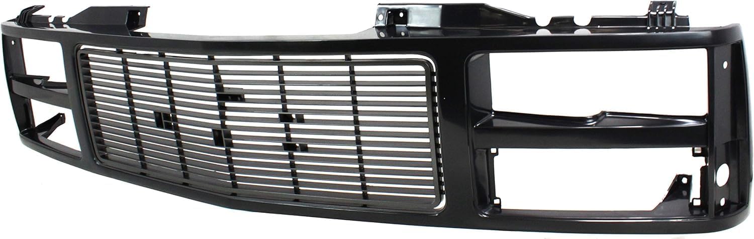 Front Grille Assembly Primed Shell & Insert With Quad Composite Headlights Direct Replacement Compatible With 1988-1993 GMC / 1992-1993 Yukon C/K Series GM1200391 88960432