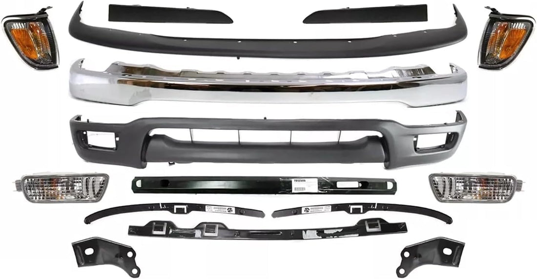Front Bumper + Upper Cover + Valance + Reinforcement + Bracket + Retainer + Filler + Corner & Signal Lamp Left & Right Side Direct Replacement Compatible With For 01-04 Toyota Tacoma