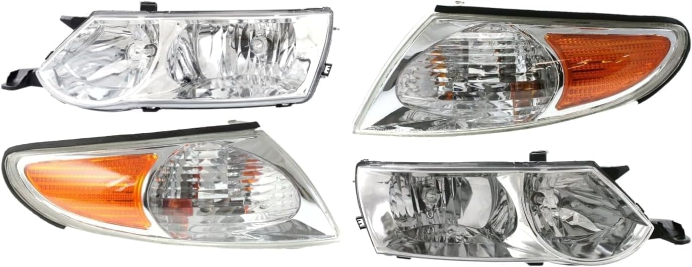 Front Head Lights Assembly + Corner Lamps Plastic Left Driver & Right Passenger Side Direct Replacement Compatible With 2002-2003 Toyota Solara TO2503145 TO2502145 TO2520166 TO2521166