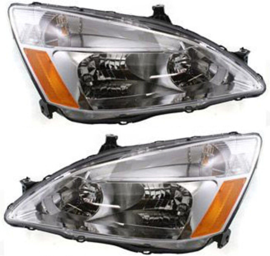 Set Of 2 Front Head Lights Lens & Housing Left Driver And Right Passenger Side Direct Replacement Compatible With 2003-2007 Honda Accord HO2502120 HO2503120 33151SDAA01 33101SDAA01