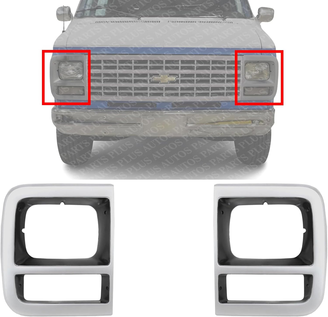 Set Of 2 Front Head Light Door Bezel Left Driver & Right Passenger Side Direct Replacement Compatible With 1994-1996 Chevrolet/GMC G-Series GM2513181 GM2512181 15685964 15685963