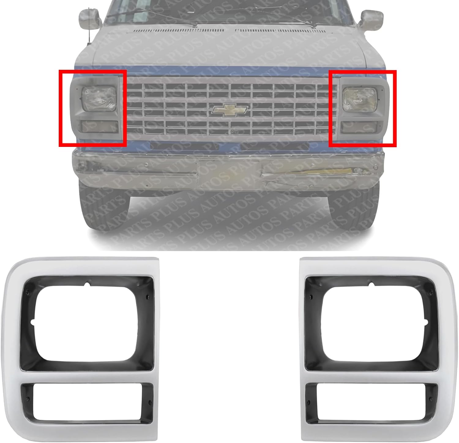 Set Of 2 Front Head Light Door Bezel Left Driver & Right Passenger Side Direct Replacement Compatible With 1994-1996 Chevrolet/GMC G-Series GM2513181 GM2512181 15685964 15685963