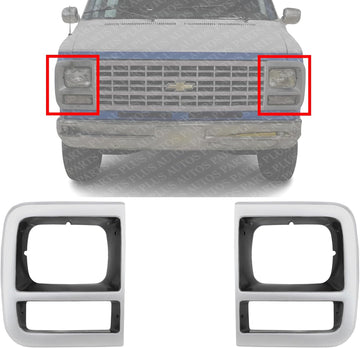 Set Of 2 Front Head Light Door Bezel Left Driver & Right Passenger Side Direct Replacement Compatible With 1994-1996 Chevrolet/GMC G-Series GM2513181 GM2512181 15685964 15685963