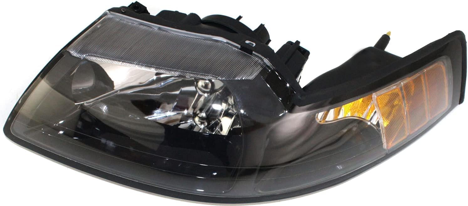 Set Of 2 Front Headlight Lens And Housing With Black Interior Left Driver & Right Passenger Side Direct Replacement Compatible With 1999-2004 Ford Mustang FO2502177 FO2503177