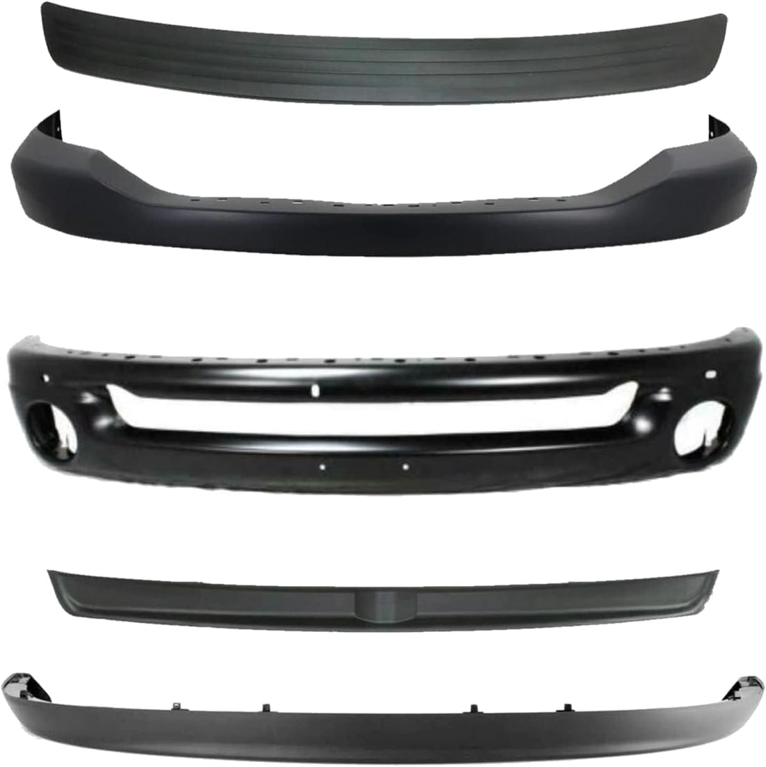 Front Bumper + Upper Cover Primed + Lower Valance Air Dam + Inner Filler + Step Pad Molding Direct Replacement Compatible With 2006-2009 Dodge Ram 1500 2500 3500 CH1014100 CH1002377