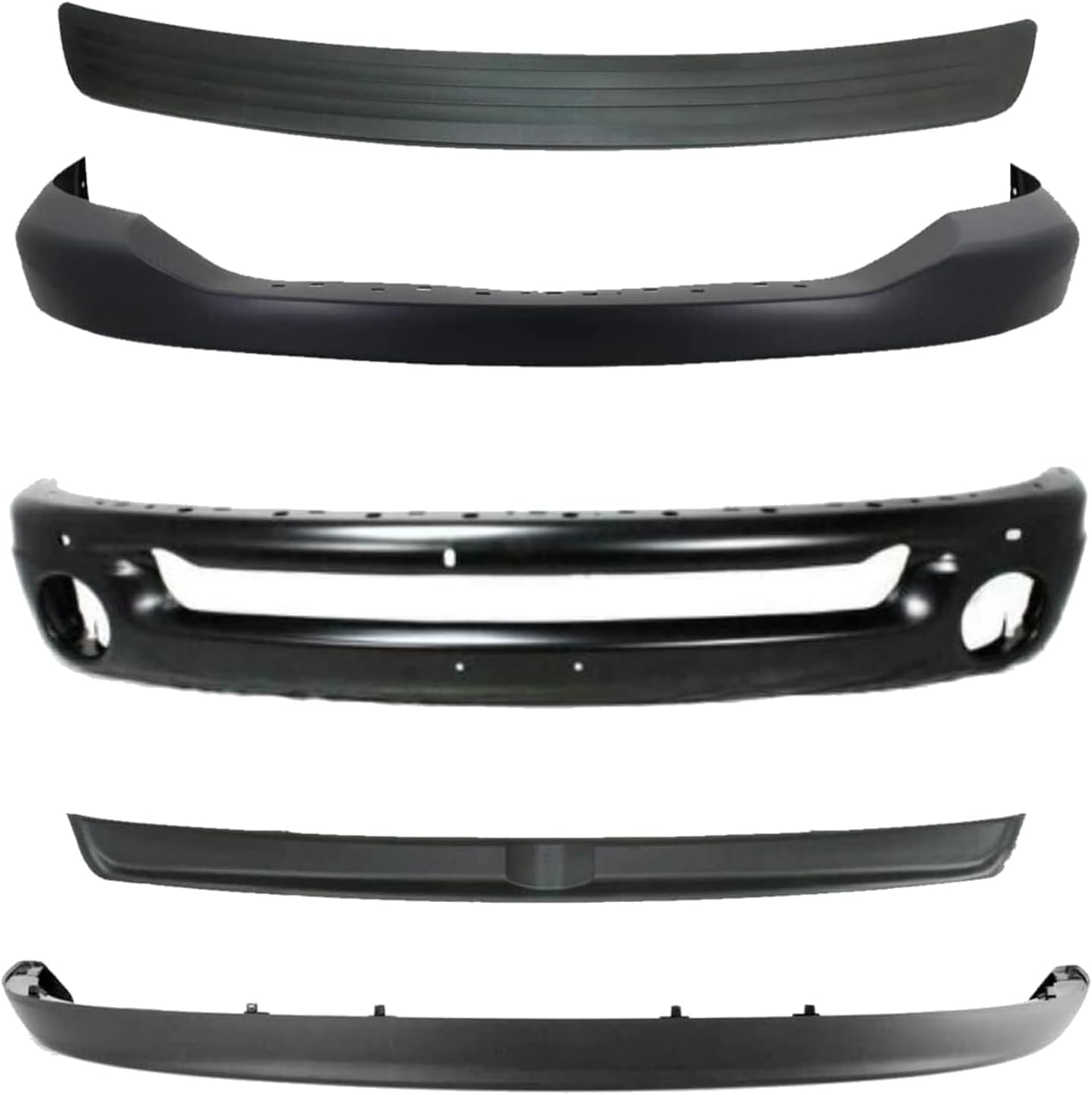 Front Bumper + Upper Cover Primed + Lower Valance Air Dam + Inner Filler + Step Pad Molding Direct Replacement Compatible With 2006-2009 Dodge Ram 1500 2500 3500 CH1014100 CH1002377