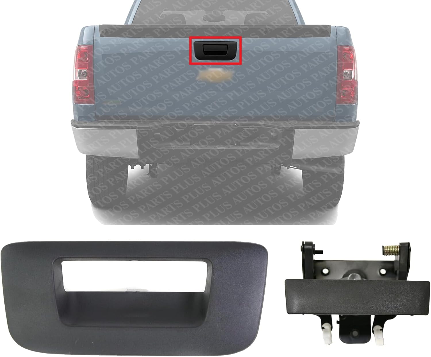 Tailgate Outside Handle Lever + Bezel Textured Direct Replacement Compatible with 2007-2014 GMC Sierra/Chevrolet Silverado GM1915125 GM1916107 20955300 15140549 22755303