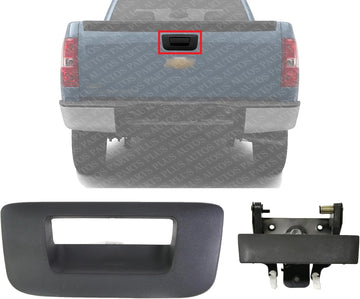 Tailgate Outside Handle Lever + Bezel Textured Direct Replacement Compatible with 2007-2014 GMC Sierra/Chevrolet Silverado GM1915125 GM1916107 20955300 15140549 22755303