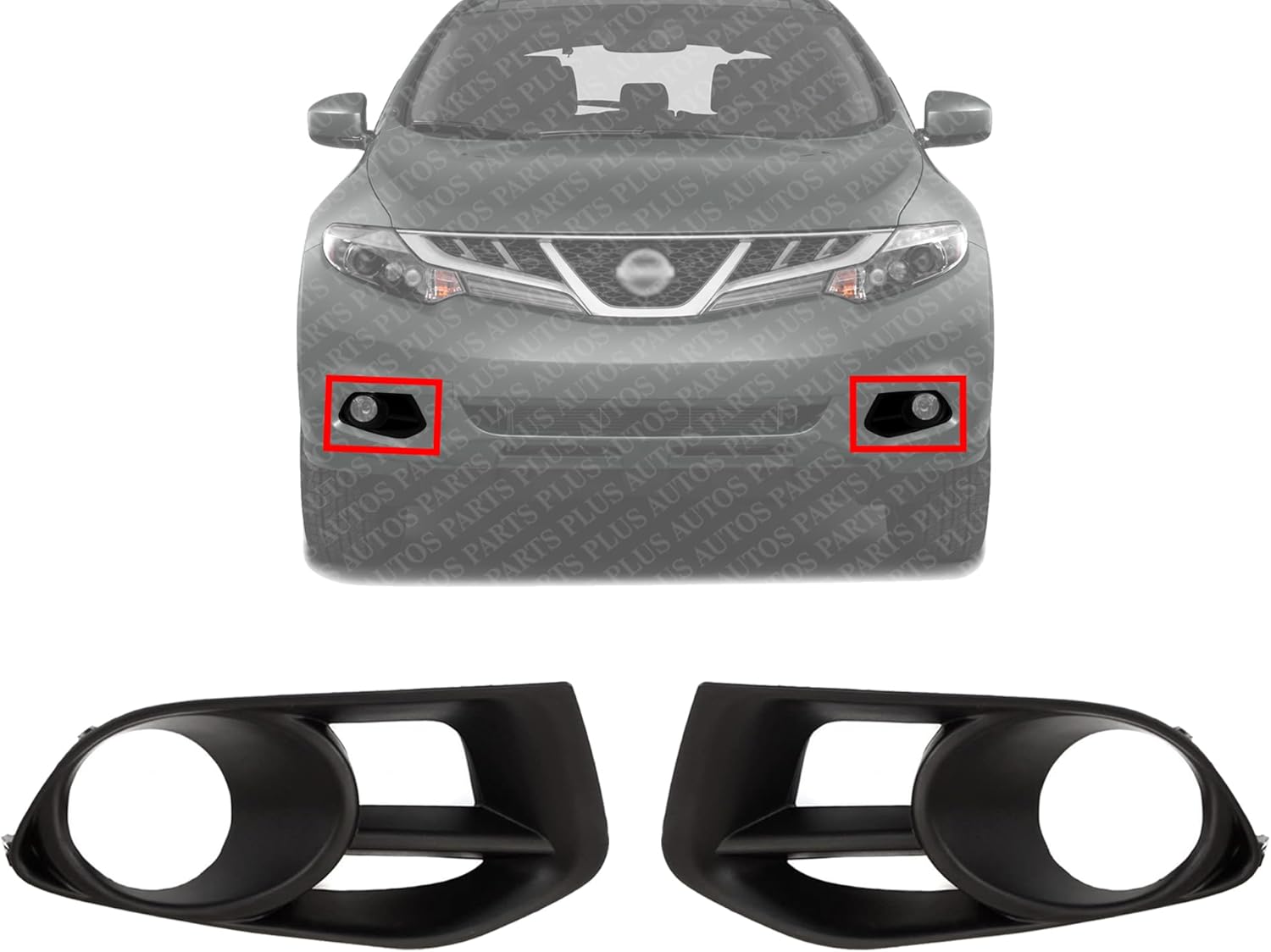 Set Of 2 Front Fog Light Molding Textured Left Driver & Right Passenger Side Direct Replacement Compatible With 2011-2014 Nissan Murano NI1039116 NI1038116 620741GR0A 620751GR0A