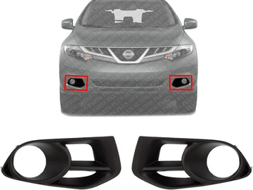 Set Of 2 Front Fog Light Molding Textured Left Driver & Right Passenger Side Direct Replacement Compatible With 2011-2014 Nissan Murano NI1039116 NI1038116 620741GR0A 620751GR0A