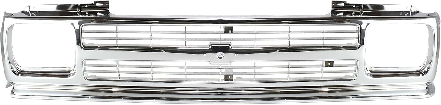 Front Grille Assembly Chrome With Headlight Holes And Emblem Provision Direct Replacement Compatible With 1991-1994 Chevrolet S10 Blazer / 1991-1993 S10-Pickup GM1200491 15675049-PFM