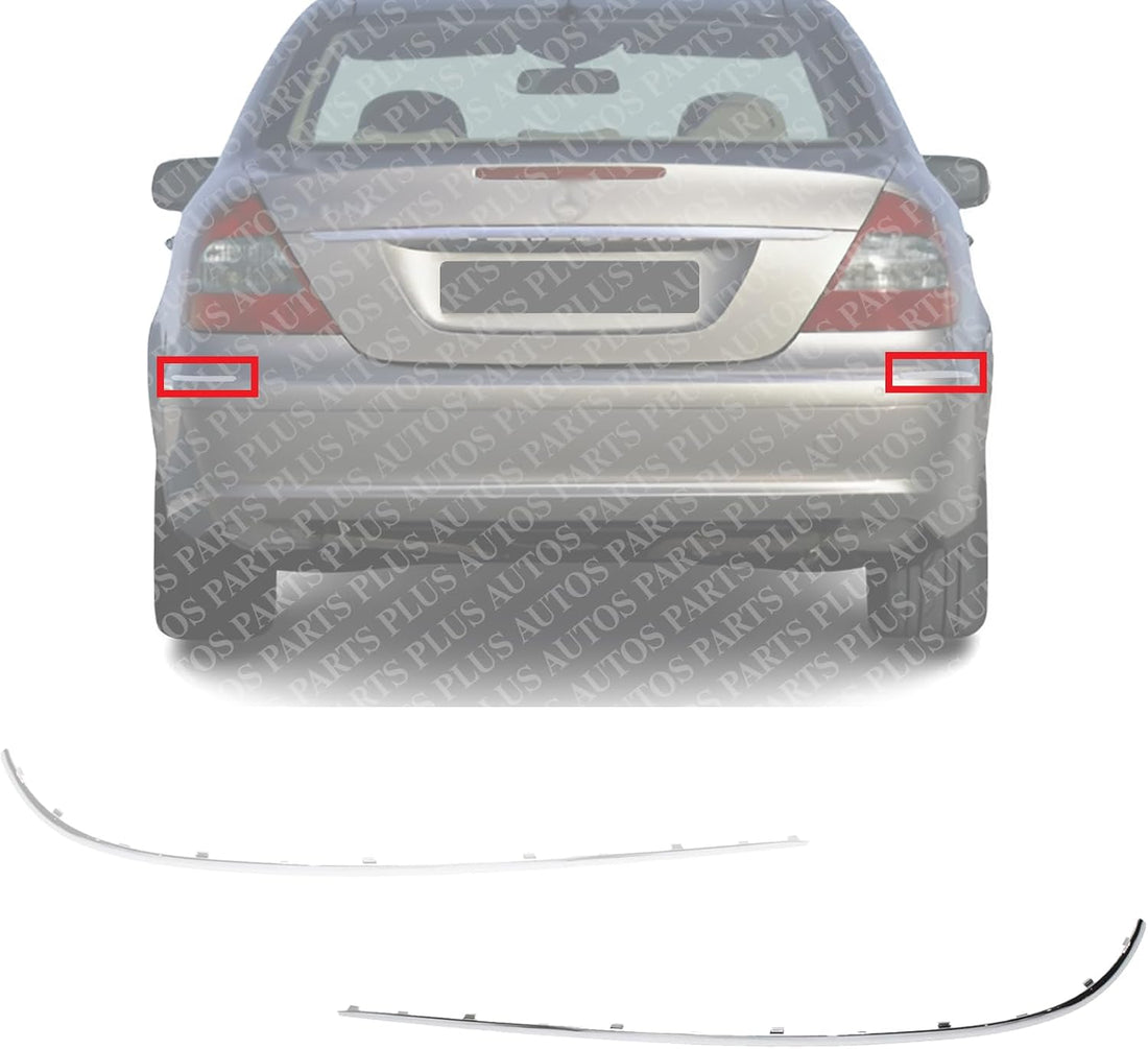 Set Of 2 Rear Bumper Outer Impact Strip Molding Chrome Left Driver & Right Passenger Side Direct Replacement Compatible With 2003-2006 Mercedes Benz E-Class 21188003129744