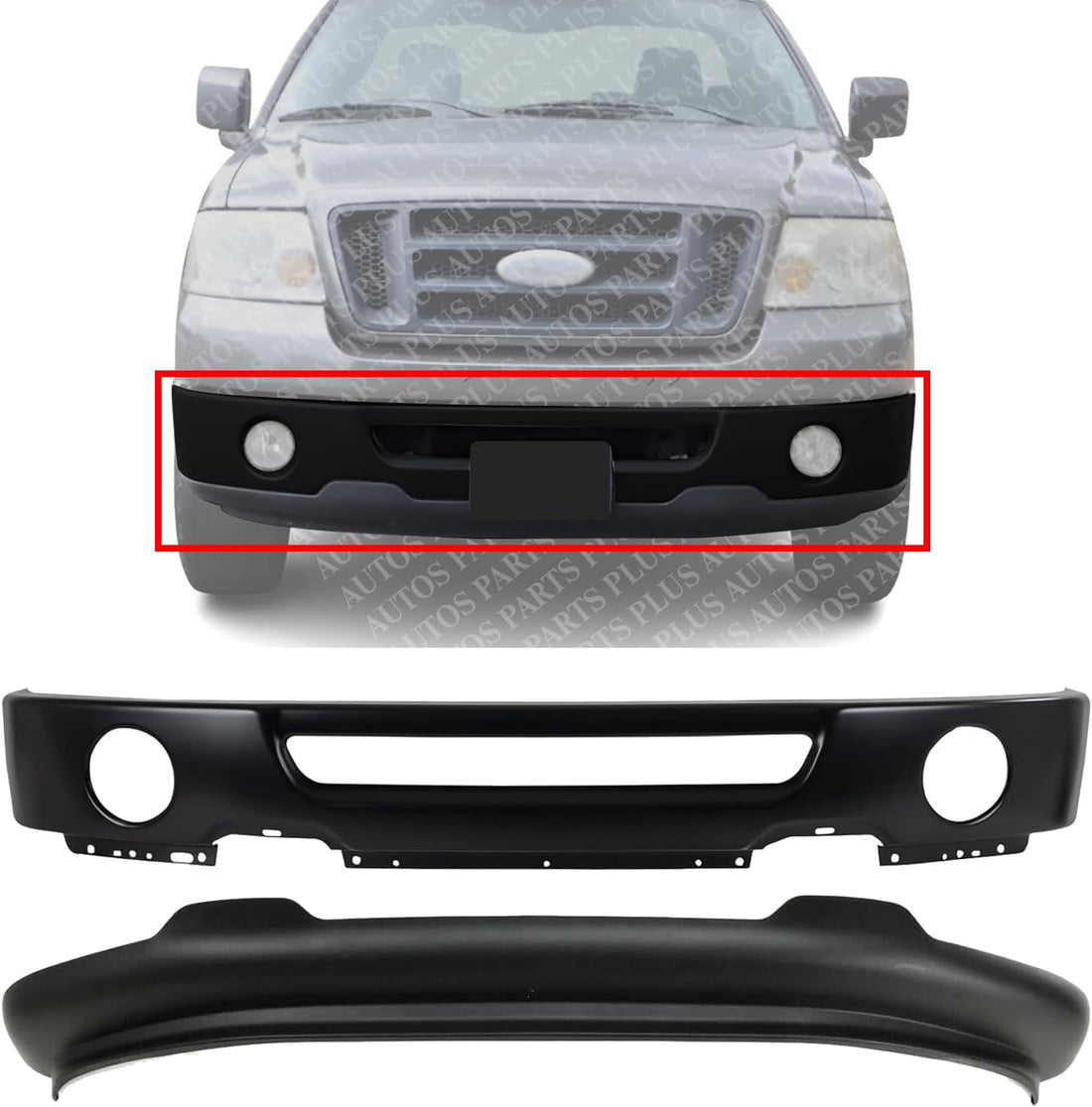 Front Bumper Face Bar Primed Steel + Lower Valance Spoiler Textured Direct Replacement Compatible With 2006-2008 Ford F-150 FO1002401 FO1093107 6L3Z17626AAA 6L3Z17757DAPTM