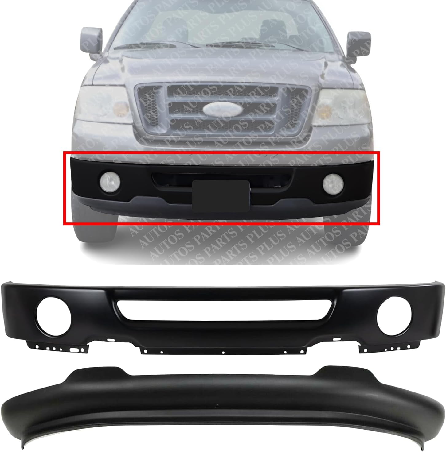 Front Bumper Face Bar Primed Steel + Lower Valance Spoiler Textured Direct Replacement Compatible With 2006-2008 Ford F-150 FO1002401 FO1093107 6L3Z17626AAA 6L3Z17757DAPTM