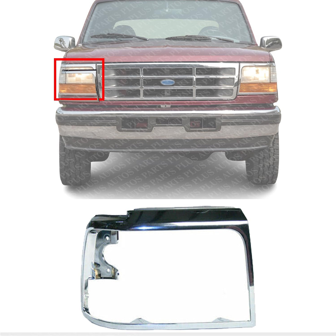 Front Head Light Door Bezel Chrome Steel Right Passenger Side Direct Replacement Compatible With 1992-1997 Ford F-Series FO2513131 F2TZ13064C