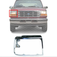 Front Head Light Door Bezel Chrome Steel Right Passenger Side Direct Replacement Compatible With 1992-1997 Ford F-Series FO2513131 F2TZ13064C