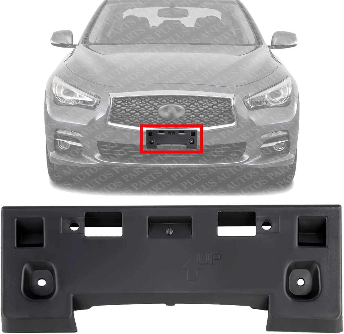 Front License Plate Bracket Textured Black Direct Replacement Compatible with 2014-2017 Infiniti Q50 IN1068102 962104HB0A