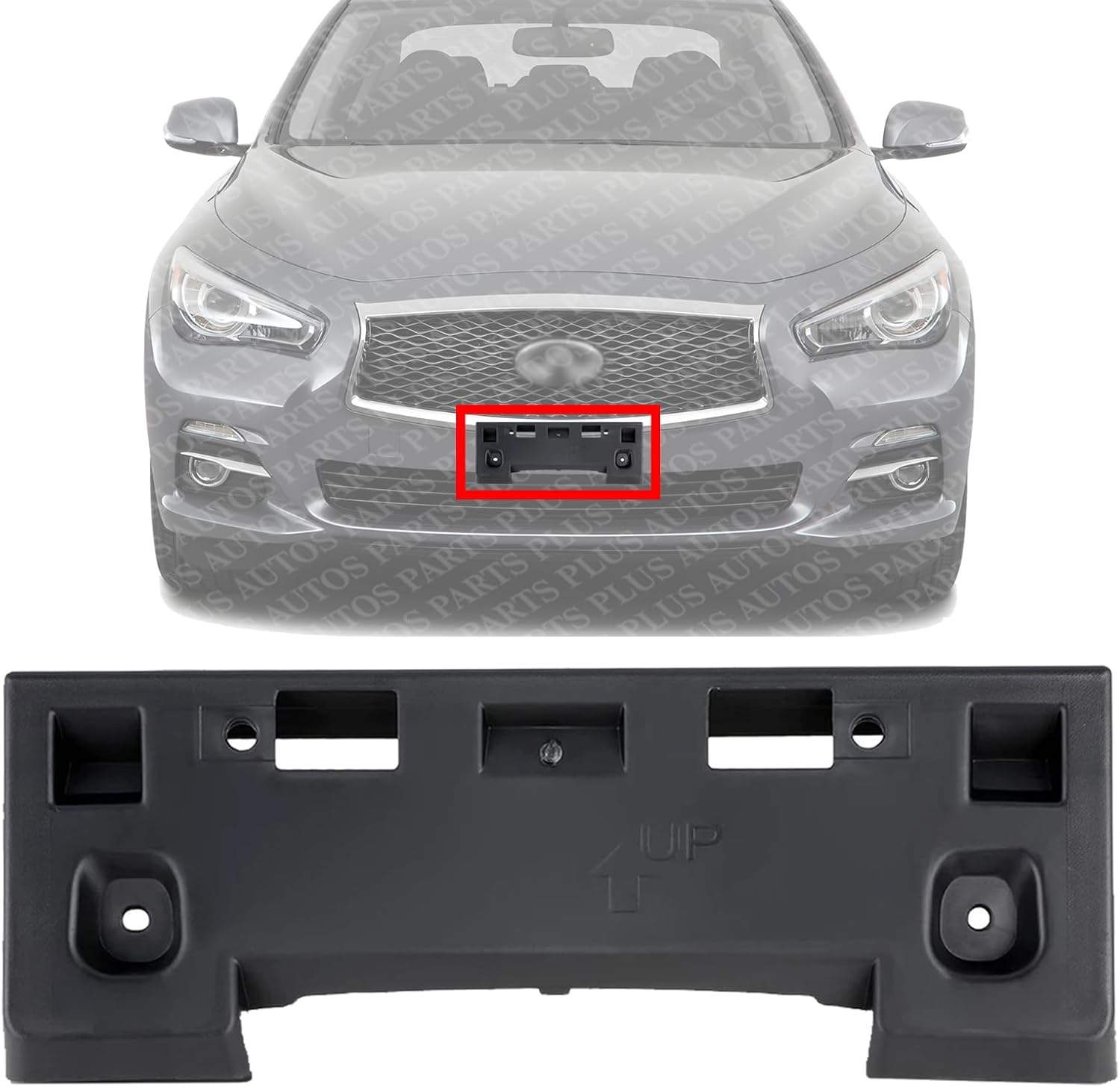 Front License Plate Bracket Textured Black Direct Replacement Compatible with 2014-2017 Infiniti Q50 IN1068102 962104HB0A