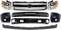 Front Bumper Steel + Grille + Lower Valance Air Deflector + Extension + End Caps + Headlights Left & Right Side Direct Replacement Compatible With 2007-2013 Chevrolet Silverado 1500