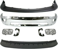 Front Bumper Chrome + Upper Cover Textured + Lower Valance Primed + Fog Lights With Brackets Right & Left Side Direct Replacement Compatible With 2009-2012 Dodge Ram 1500 CH1002386