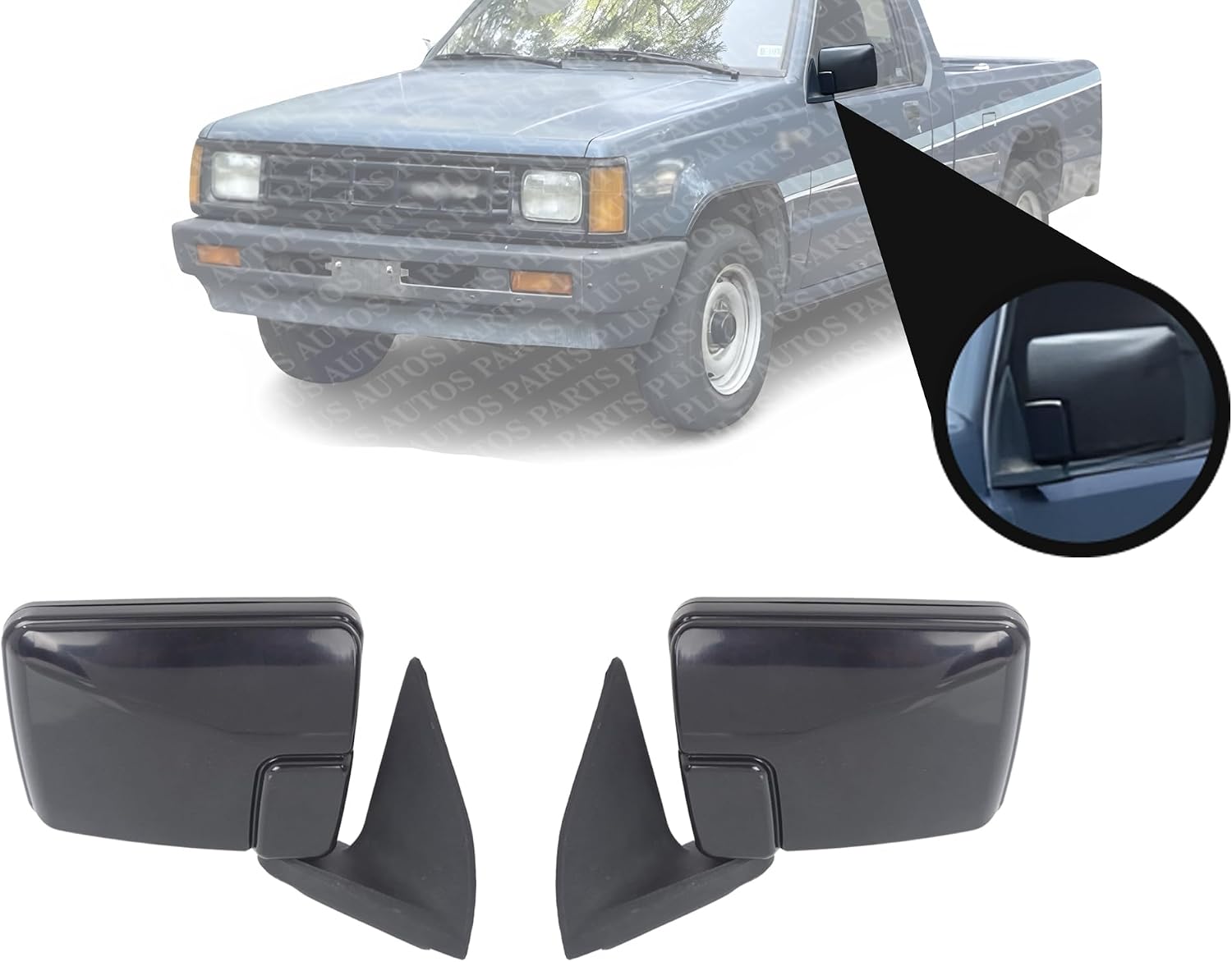 Set Of 2 Front Mirrors Manual Folding Non-Heated Paintable Plastic Right Passenger & Left Driver Side Direct Replacement Compatible With 1987-1993 Ram 50 Pickup CH1321140 CH1320140