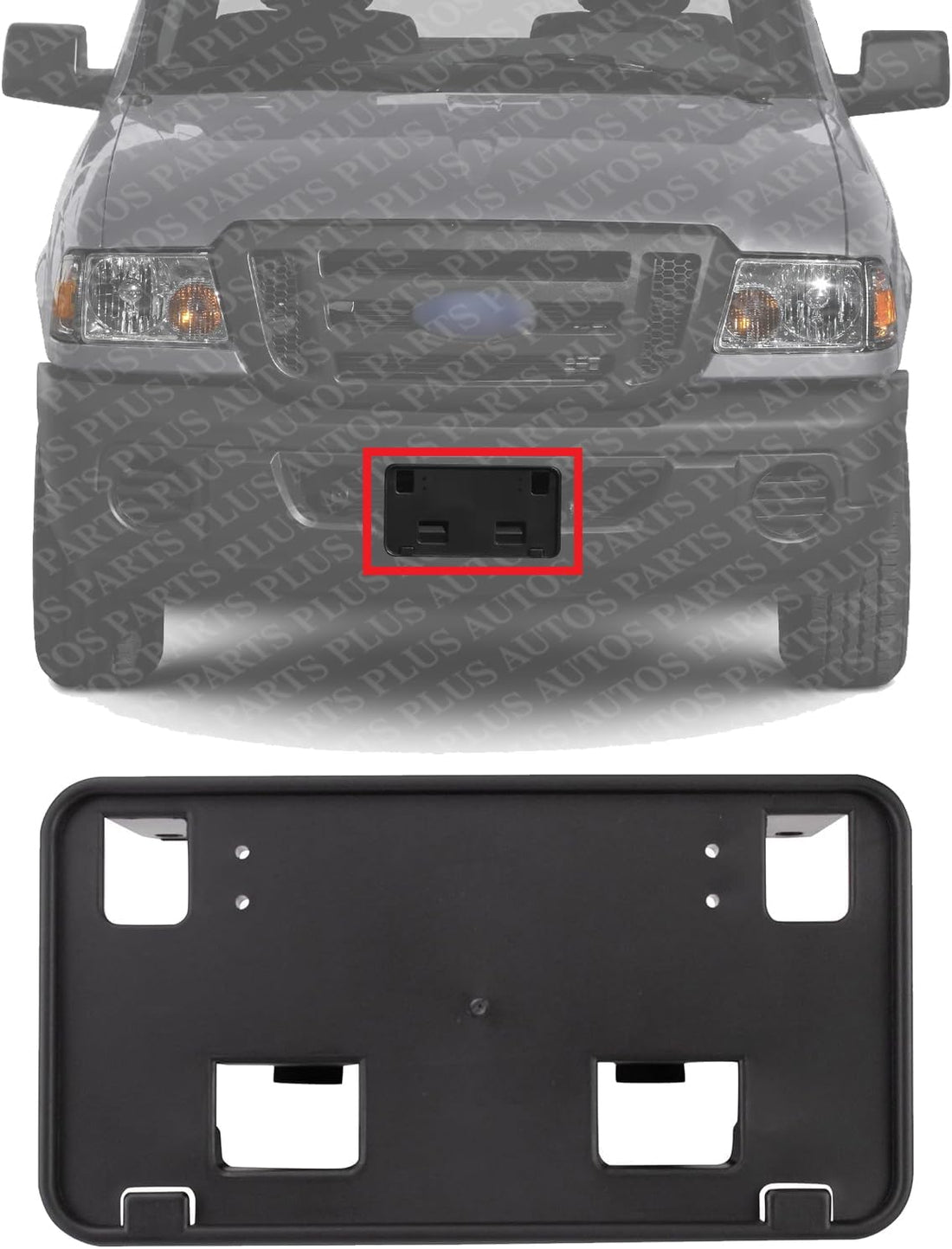 Front License Plate Bracket Textured Plastic Direct Replacement Compatible with 2008-2011 Ford Ranger FO1068135 8L5Z17A385A