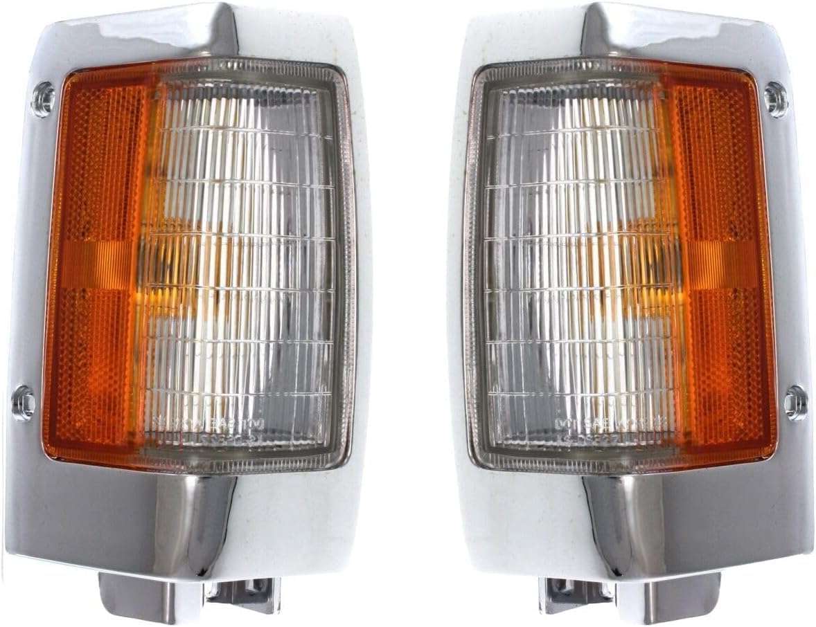 Set Of 2 Front Corner Lamp Assembly With Chrome Trim Right Passenger & Left Driver Side Direct Replacement Compatible With 1990-1997 Nissan Pickup NI2551107 NI2550107 B611088G00
