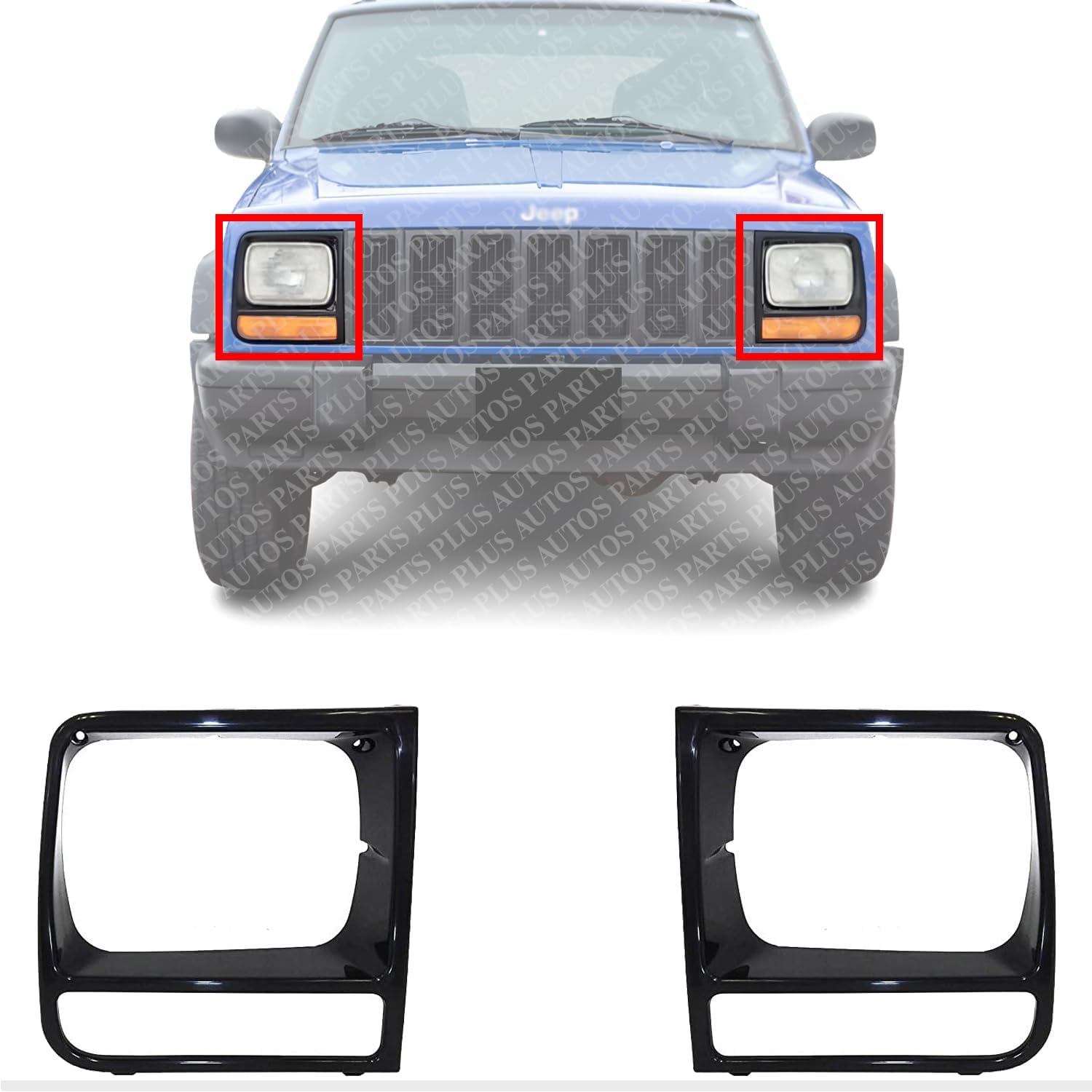 Set Of 2 Front Head Lamp Door Primed Left Driver & Right Passenger Side Direct Replacement Compatible With 1998-2001 Jeep Cherokee CH2512156 CH2513156 5EM73SW1 5EM72SW1