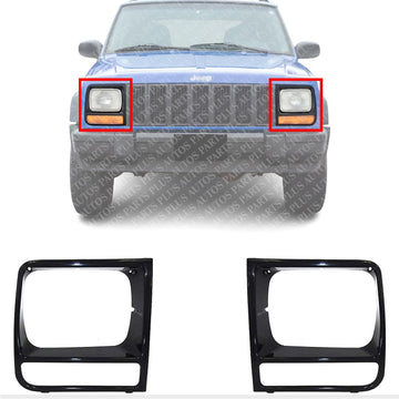 Set Of 2 Front Head Lamp Door Primed Left Driver & Right Passenger Side Direct Replacement Compatible With 1998-2001 Jeep Cherokee CH2512156 CH2513156 5EM73SW1 5EM72SW1