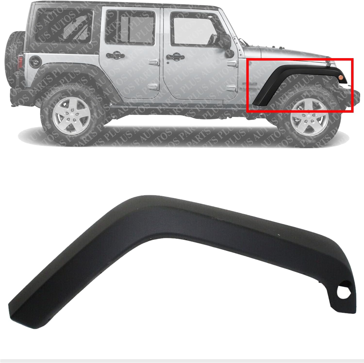 AUTOS PARTS PLUS Front Fender Flare Textured Right Passenger Side Direct Replacement Compatible With 2007-2018 Jeep Wrangler CH1269119 5KF08RXFAH 5KF16RXFAE