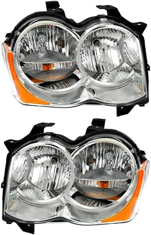 Front Headlights Assembly Right Passenger & Left Driver Side Direct Replacement Compatible With Jeep Grand Cherokee 2008-2010 55157483AE-PFM 55157482AE-PFM