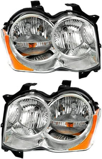 Front Headlights Assembly Right Passenger & Left Driver Side Direct Replacement Compatible With Jeep Grand Cherokee 2008-2010 55157483AE-PFM 55157482AE-PFM