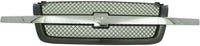 Front Bumper Chrome + Grille Mesh With Chrome Center Bar + Upper Cover + Valance Textured + Bracket Set of 6 Direct Replacement For Chevy Silverado 1500 2003-2006 / Avalanche 02-2006