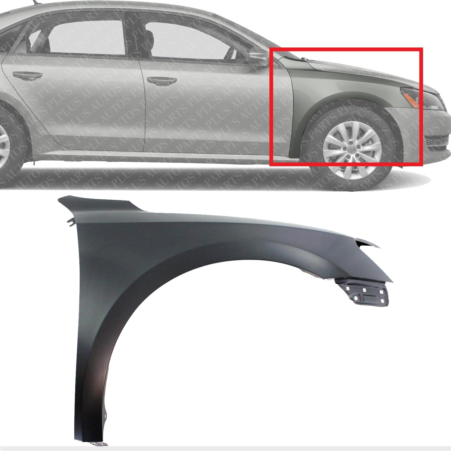 Front Fender Primed Steel Right Passenger Side Direct Replacement Compatible With 2012-2015 Volkswagen Passat VW1241145 561821022
