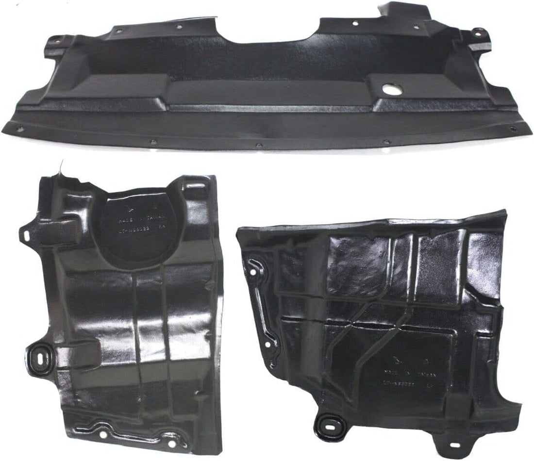 Set of 3 Center Front Engine Splash Shields Left Driver & Right Passenger Side Direct Replacement Compatible with 2002-2006 Nissan Altima / 2004-2008 Maxima NI1228117 NI1228118