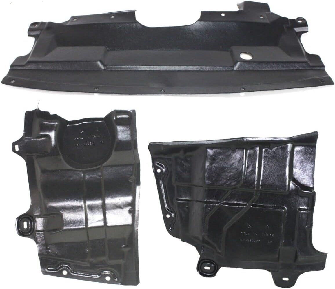 Set of 3 Center Front Engine Splash Shields Left Driver & Right Passenger Side Direct Replacement Compatible with 2002-2006 Nissan Altima / 2004-2008 Maxima NI1228117 NI1228118