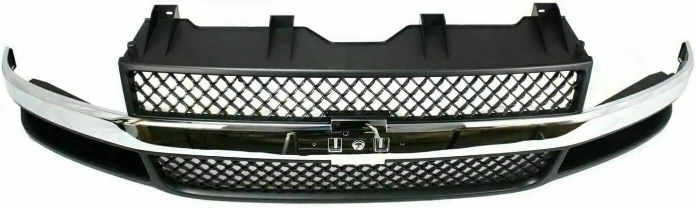 Front & Rear Bumper Chrome Steel + Grille + Upper Cover Textured + Lower Valance Direct Replacement Compatible With 2003-2014 Chevrolet Express/GMC Savana 1500/2003-2017 2500 3500