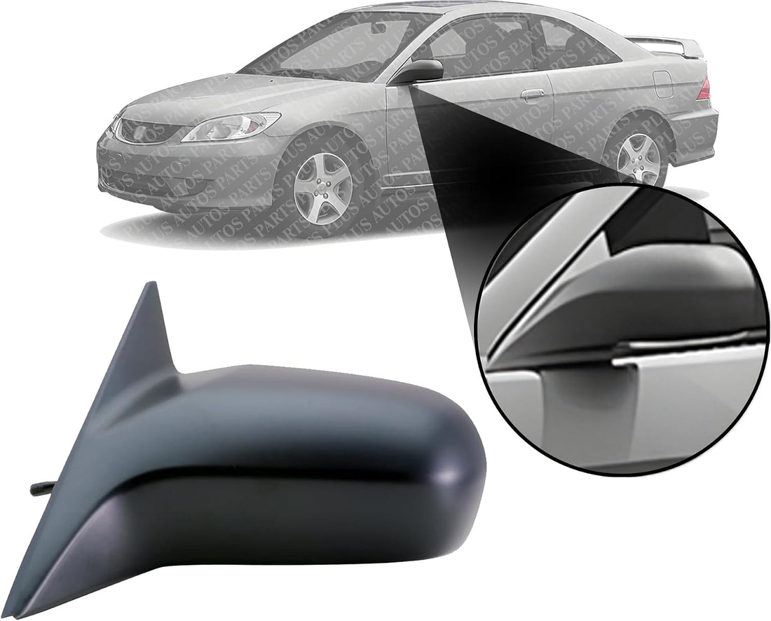 Front Mirror Manual Remote Non-Folding Primed Left Driver Side Direct Replacement Compatible With 2001-2005 Honda Civic HO1320140 76250S5DA01