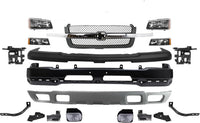 Front Bumper Primed Steel + Grille + Upper Cover + Lower Valance + Brackets + Headlights + Fog Lamps Left & Right Direct Replacement Compatible With 2003-2006 Chevy Silverado 1500