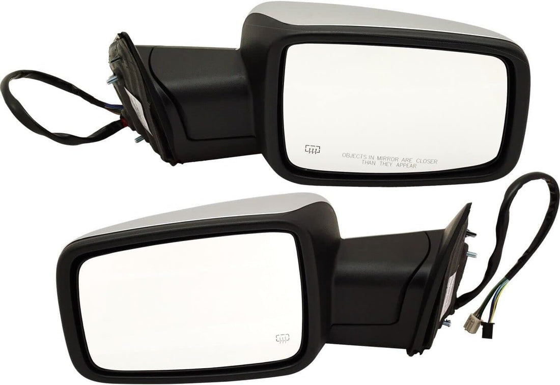 Front Power Mirror Non-Towing Power Folding Heated Chrome Plastic Left Driver & Right Passenger Side Direct Replacement Compatible With 2013-2018 Ram 1500/2500 Pickup 68096198AF-PFM