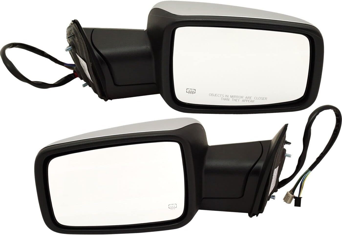 Front Power Mirror Non-Towing Power Folding Heated Chrome Plastic Left Driver & Right Passenger Side Direct Replacement Compatible With 2013-2018 Ram 1500/2500 Pickup 68096198AF-PFM