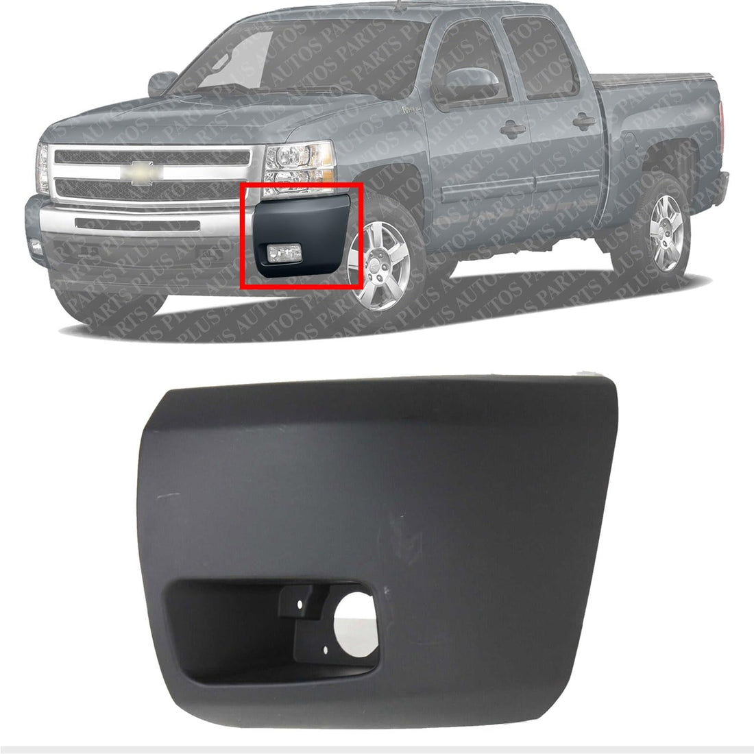 Front Bumper End Cap Primed With Fog Light Hole Left Driver Side Direct Replacement Compatible With 2007-2013 Chevrolet Silverado 1500 GM1004147 15891681