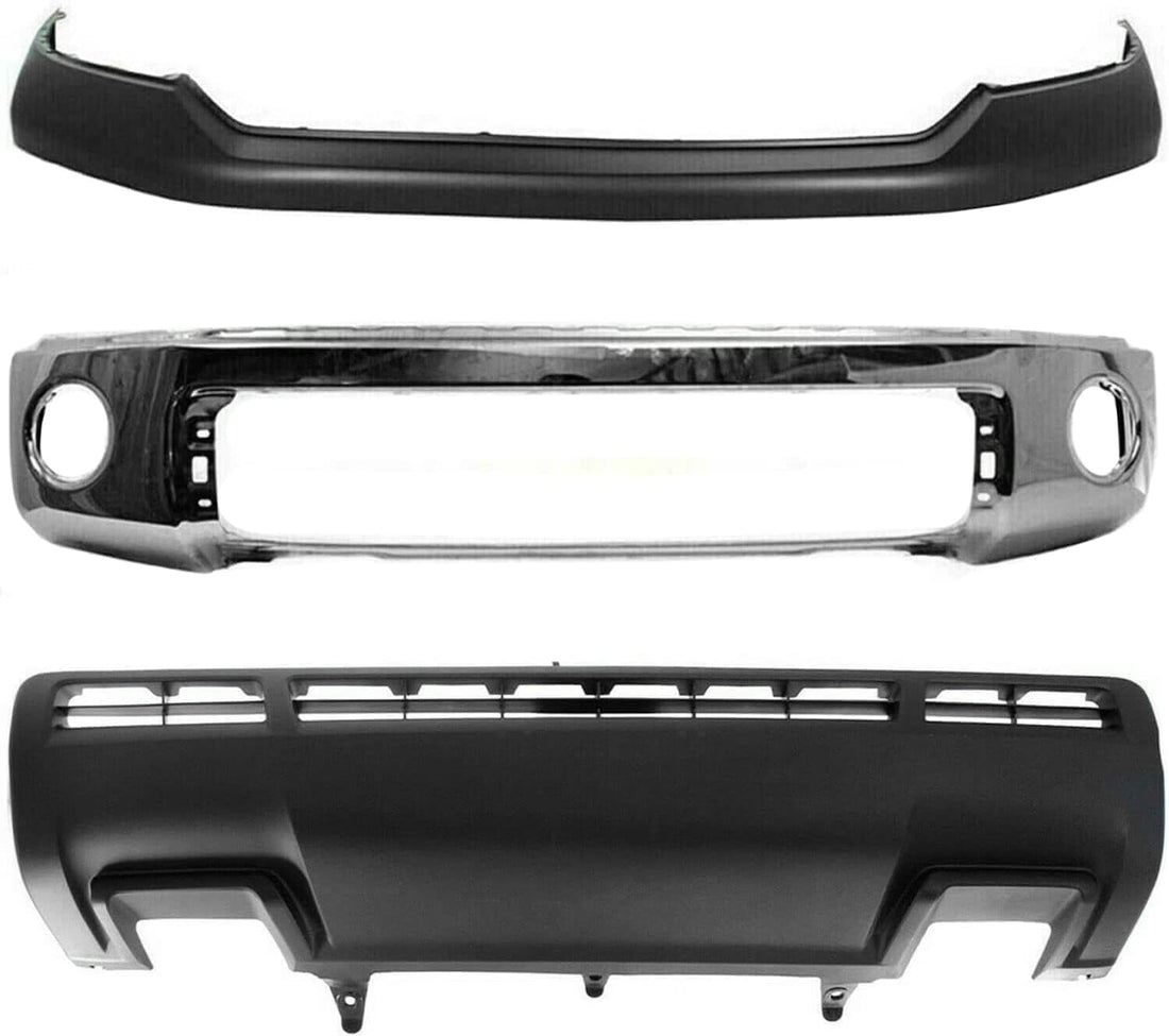 AUTOS PARTS PLUS Front Bumper Face Bar Chrome Steel Without Park Assist Sensor Holes + Upper Cover Primed + Lower Valance Panel Textured Direct Replacement Compatible With 2010-2013 Toyota Tundra