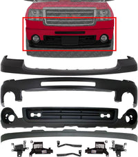 Front Bumper Steel + Upper Cover Primed + Lower Valance + Extension Textured + Bracket Set Of 6 Direct Replacement Compatible With GMC Sierra 1500 2007-2013 GM1014102 GM1015100