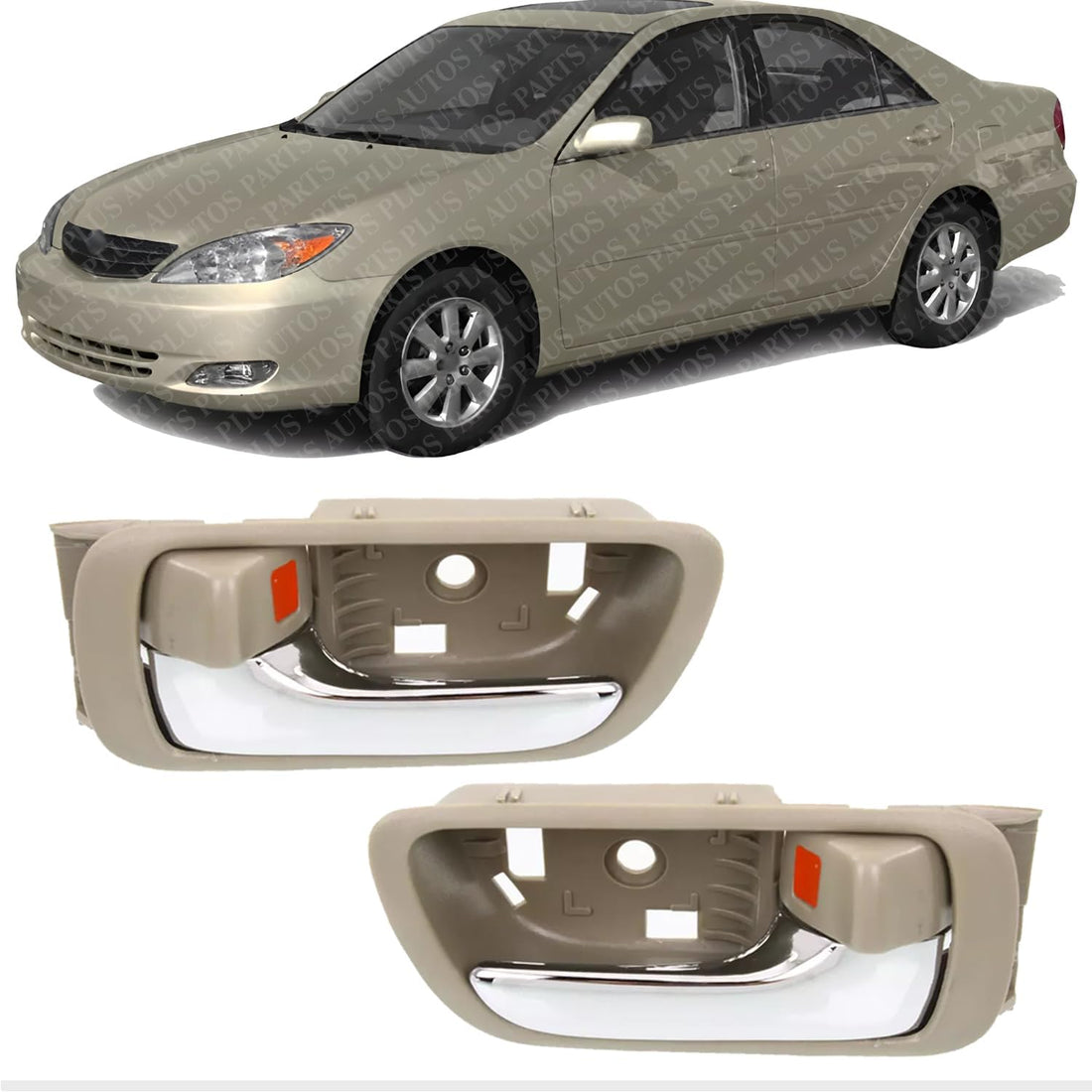 Set of 2 Front & Rear Interior Door Handle Chrome with Beige Plastic Right Passenger & Left Driver Side Direct Replacement Compatible with 2002-2006 Toyota Camry 69205YC03005