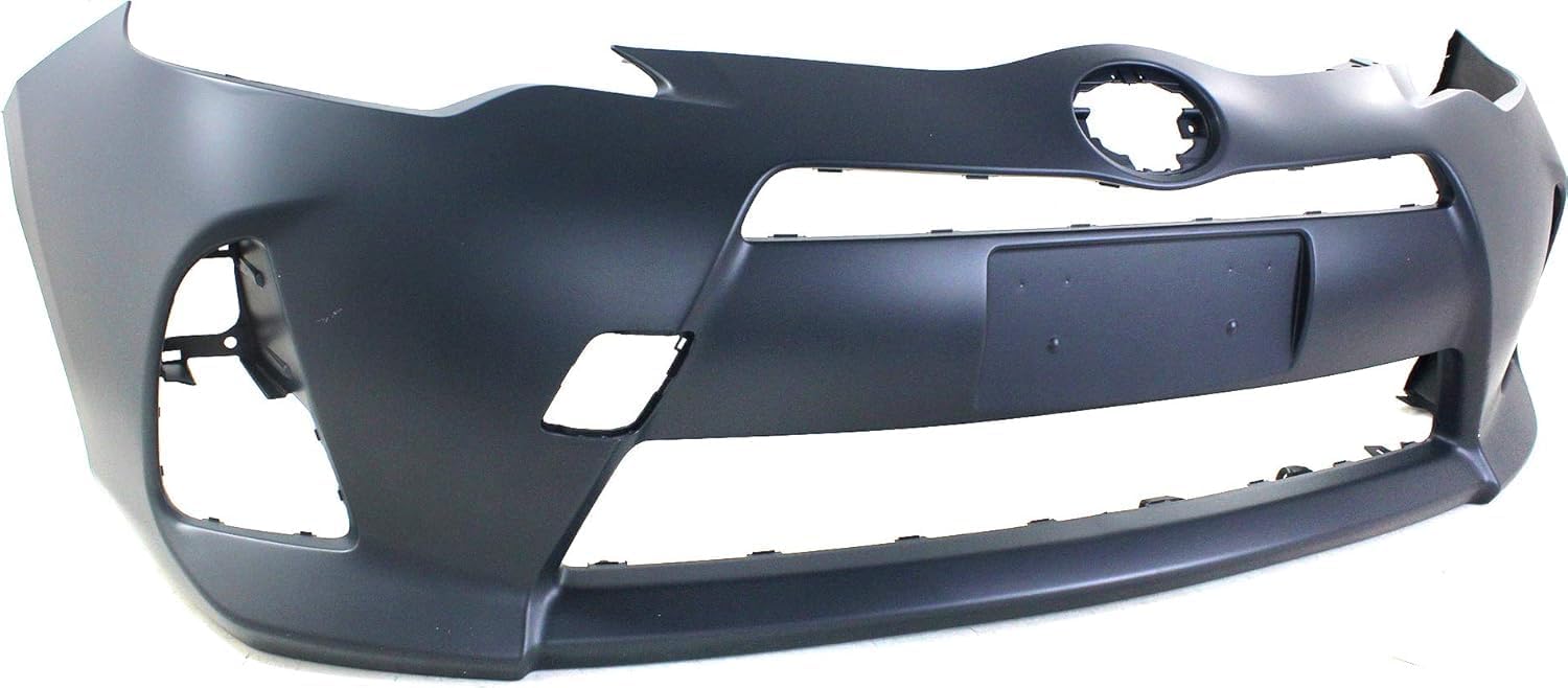 Front Bumper Cover Primed Plastic + Upper & Lower Grille Direct Replacement Compatible With 2012-2014 Toyota Prius C