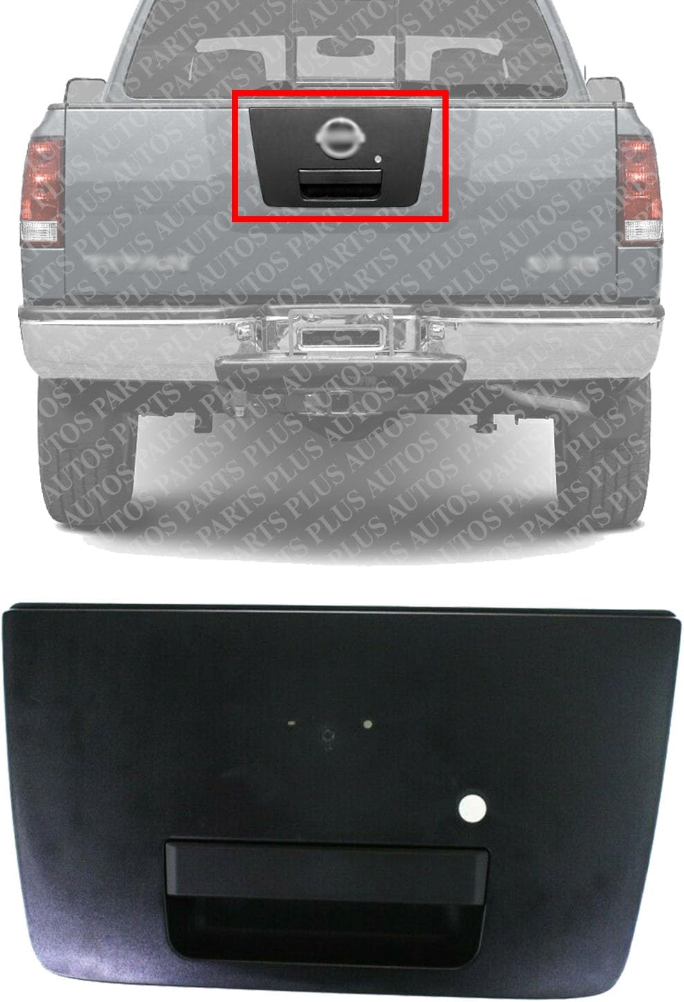 Tailgate Handle Textured Black with Emblem Provision & Keyhole Direct Replacement Compatible with 2004-2012 Nissan Titan NI1915110 906067S200