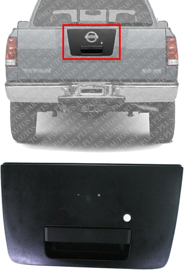 Tailgate Handle Textured Black with Emblem Provision & Keyhole Direct Replacement Compatible with 2004-2012 Nissan Titan NI1915110 906067S200