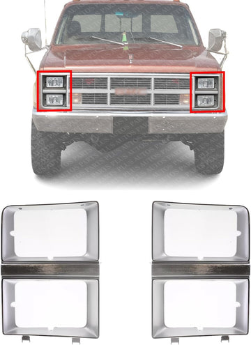 Set Of 2 Front Headlight Bezel With Dual Headlamps Right & Left Side Direct Replacement Compatible With 1981-1982 Suburban/Chevrolet C-K Series GM2513106 GM2512106 14021354 14021353